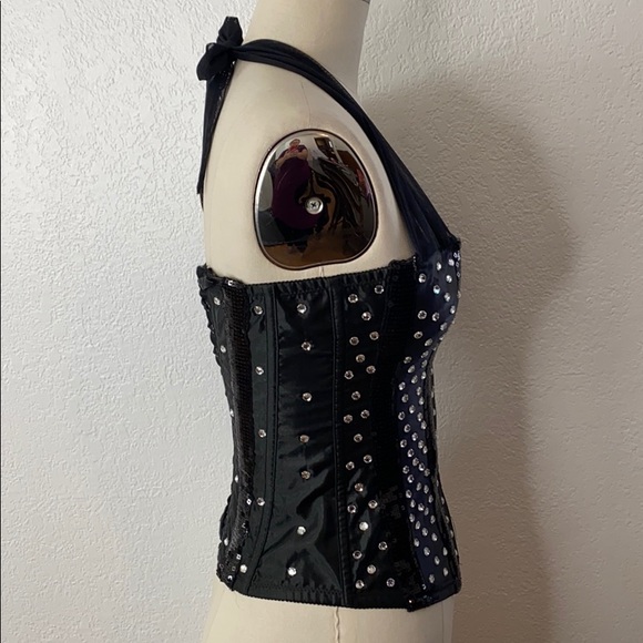 Guess Marciano Black Rhinestone Sequin Corset M - Picture 3 of 8